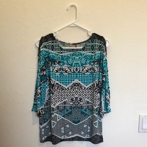 Chico’s 3/4 sleeve shirt - SZ 1 Black, white, teal